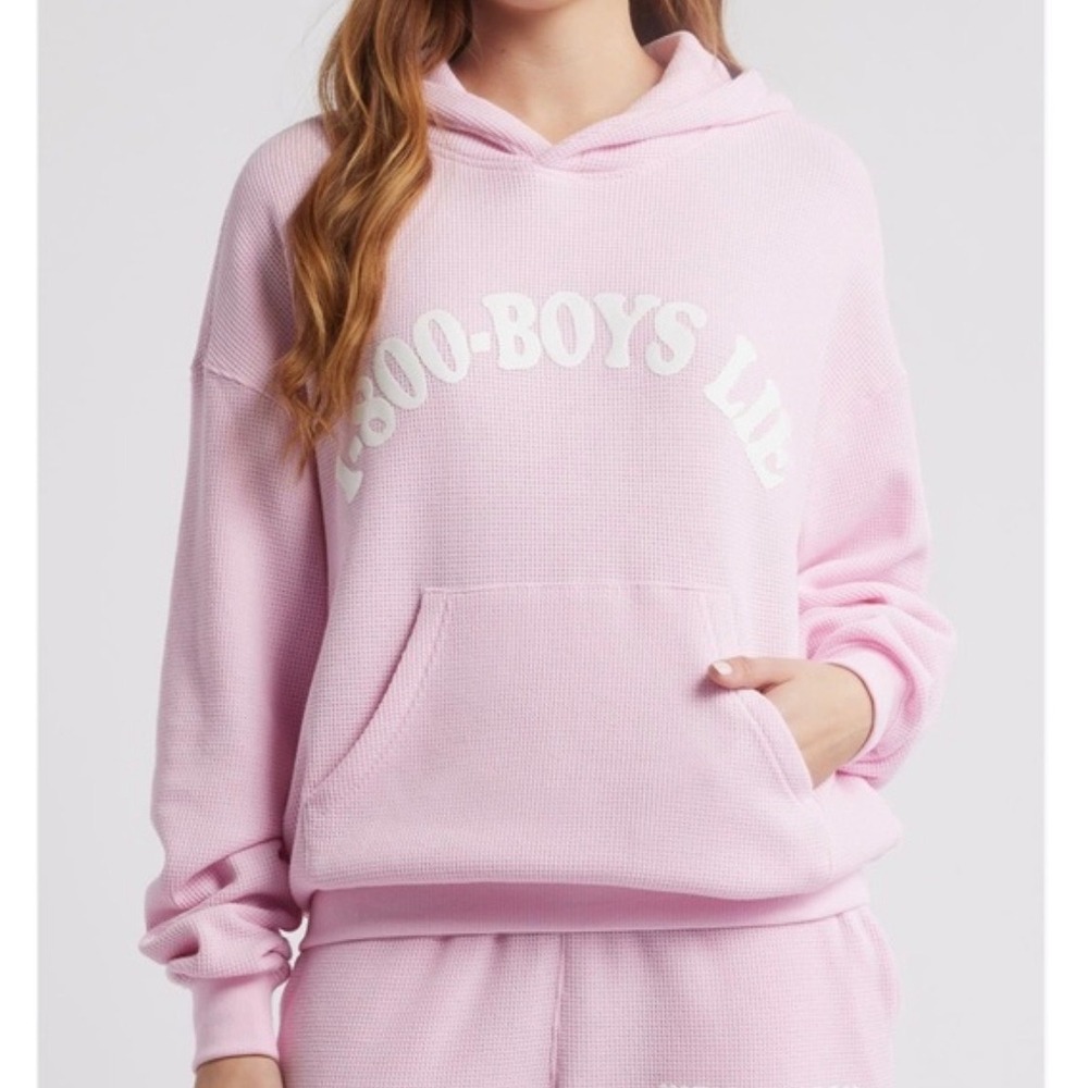 Boys Lie Hoodie Womens XS/S Pink Waffle Knit 1-800-BOYS LIE Streetwear Pullover